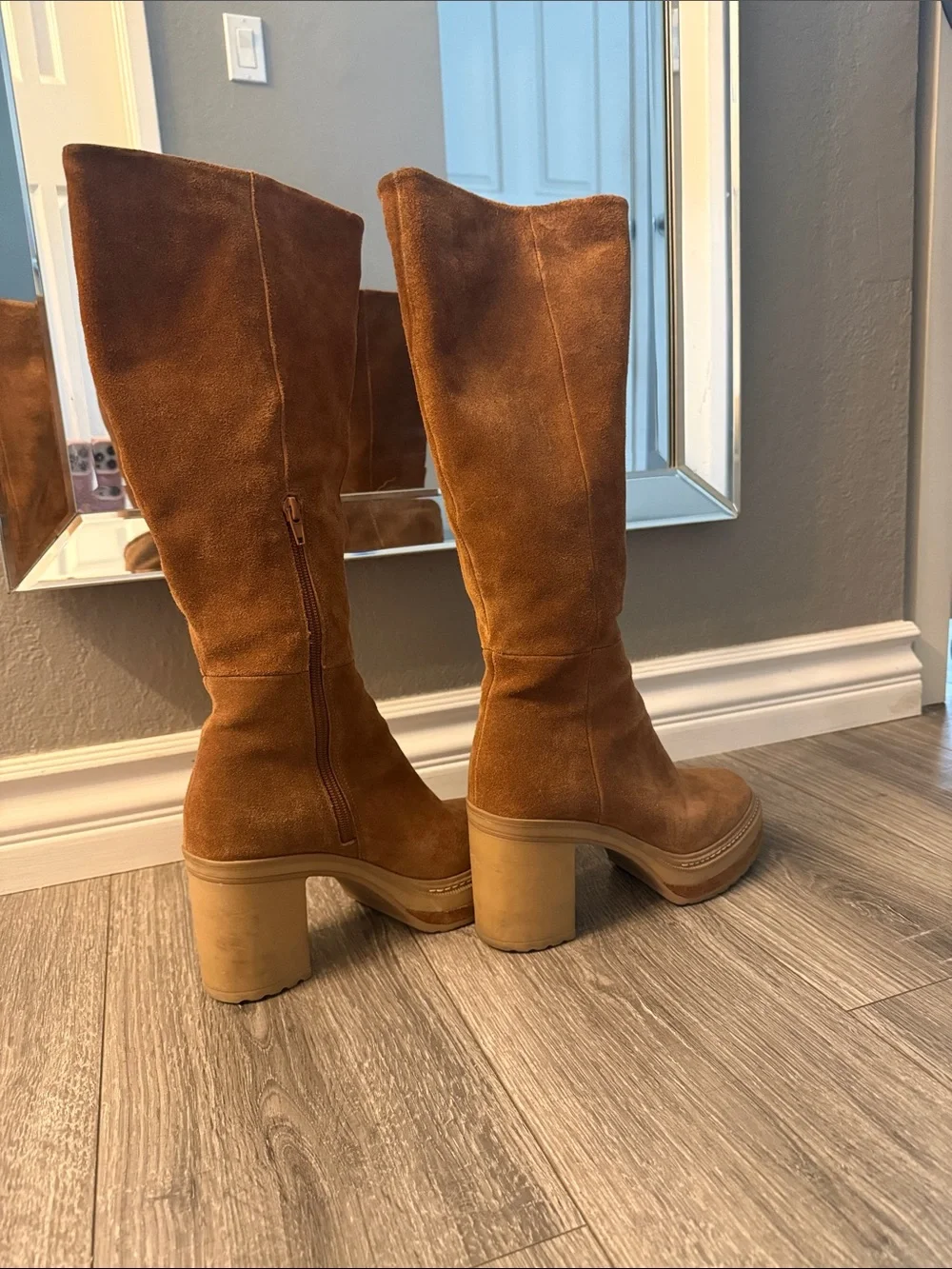 Steve Madden Women's Tall Suede Platform Boots in Chestnut